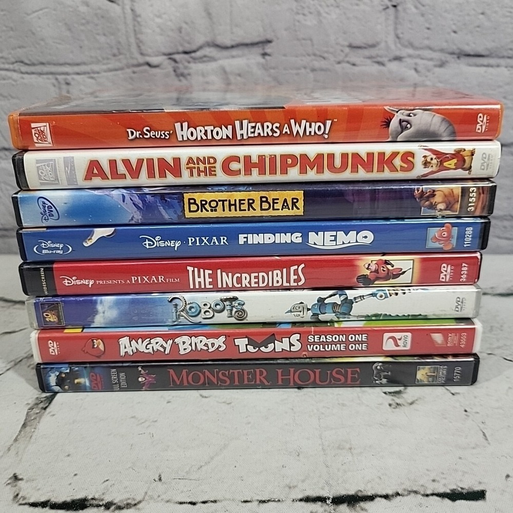 Childrens Family Movies DVD Lot of 8 Nemo Angry Birds Horton Alvin Incredibles
